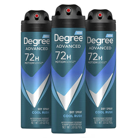 Degree Cool Rush front packaging showing three cans and clear branding for confidence