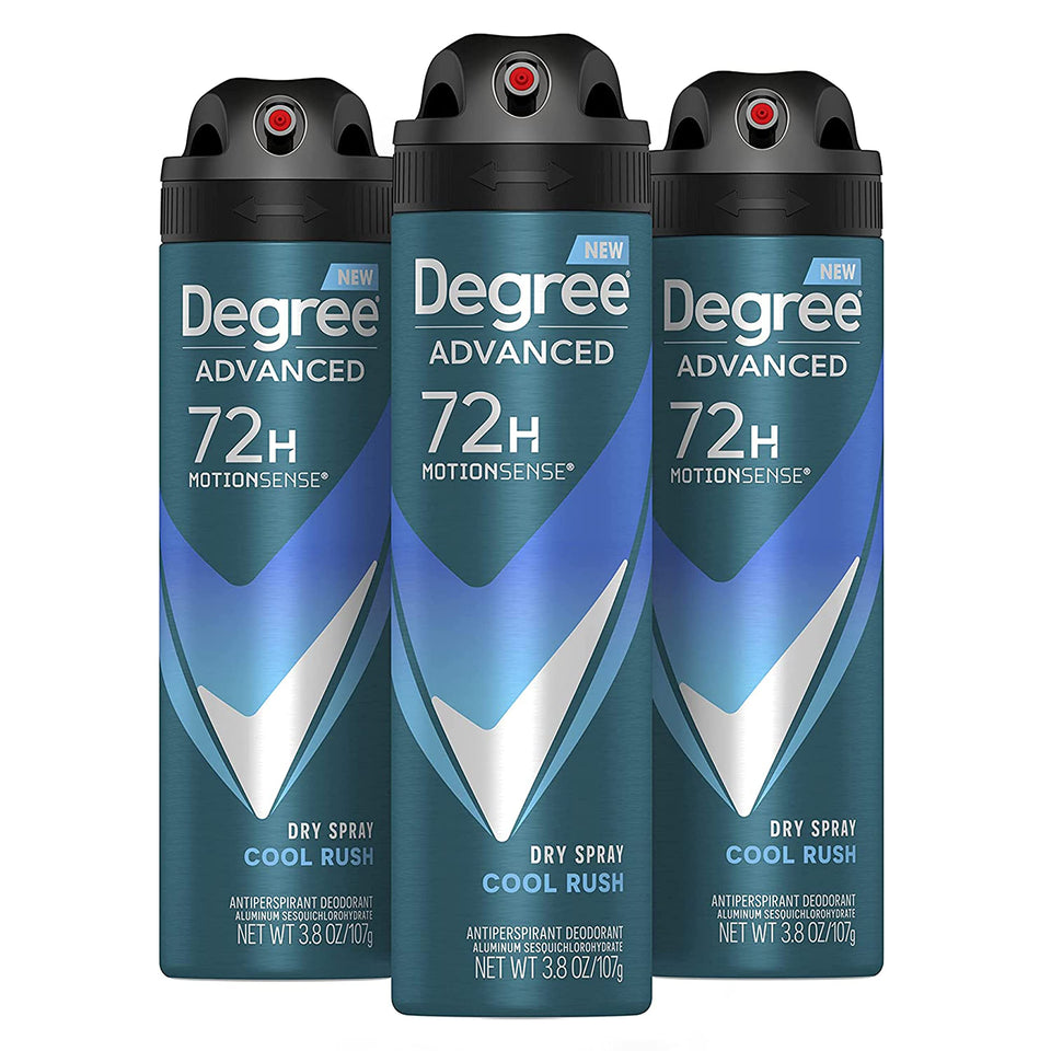 Degree Cool Rush front packaging showing three cans and clear branding for confidence