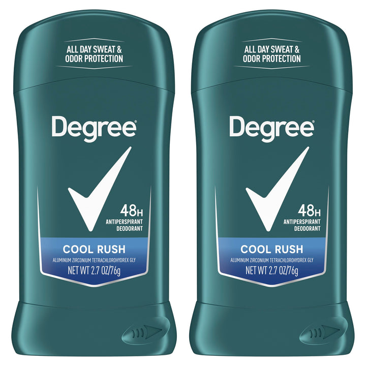 Degree Cool Rush front packaging showing twin pack and brand freshness benefit