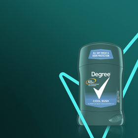 Degree Cool Rush on bathroom shelf emphasizing everyday accessibility