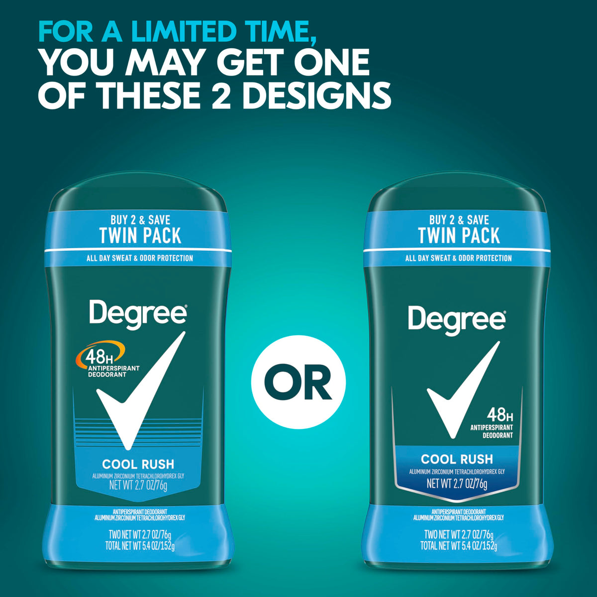 Degree Cool Rush stick close-up highlighting smooth gliding formula benefit
