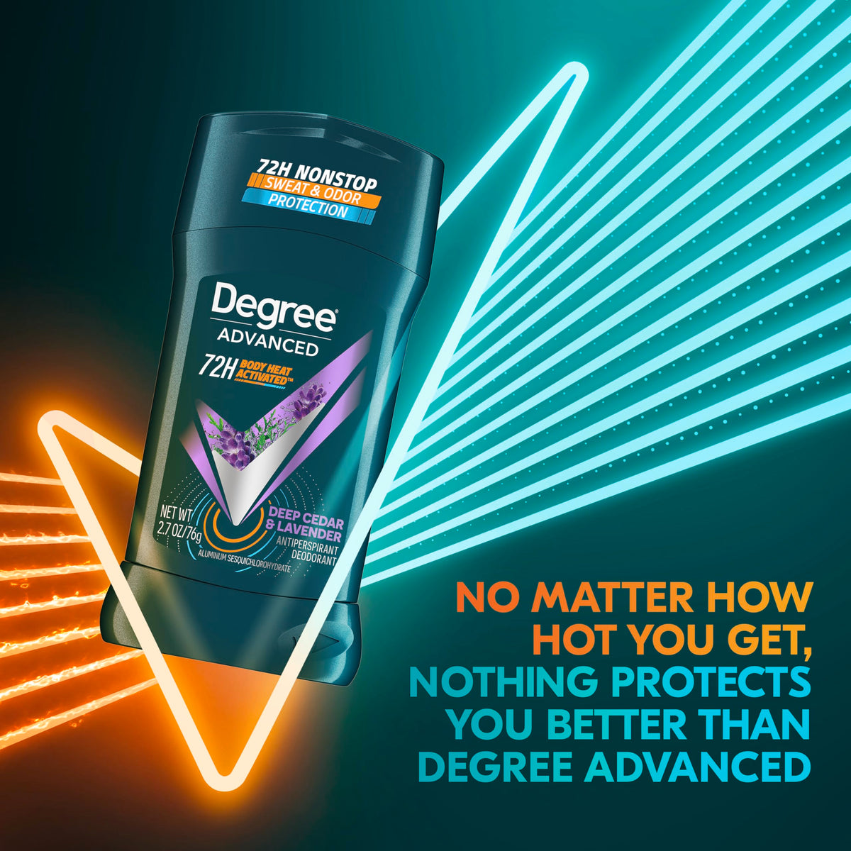 Degree close-up of stick texture highlighting dry application benefit