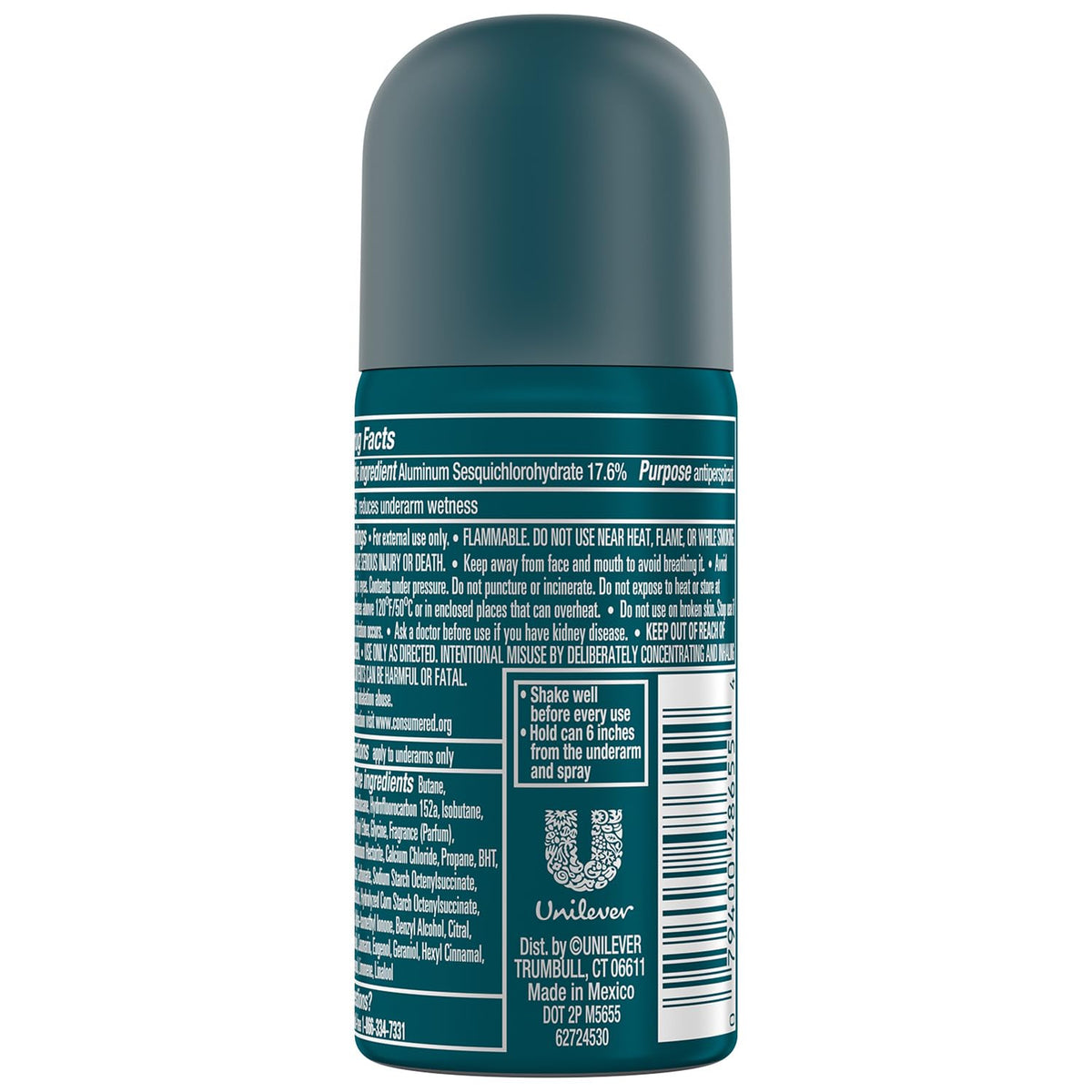 Close-up of Degree dry spray texture and nozzle illustrating fast-drying, residue-free application