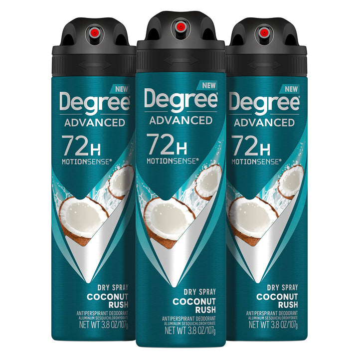 Degree front packaging showing coconut rush scent and protection benefits