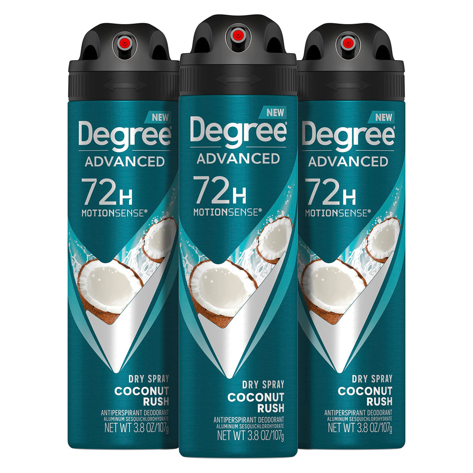 Degree front packaging showing coconut rush scent and protection benefits