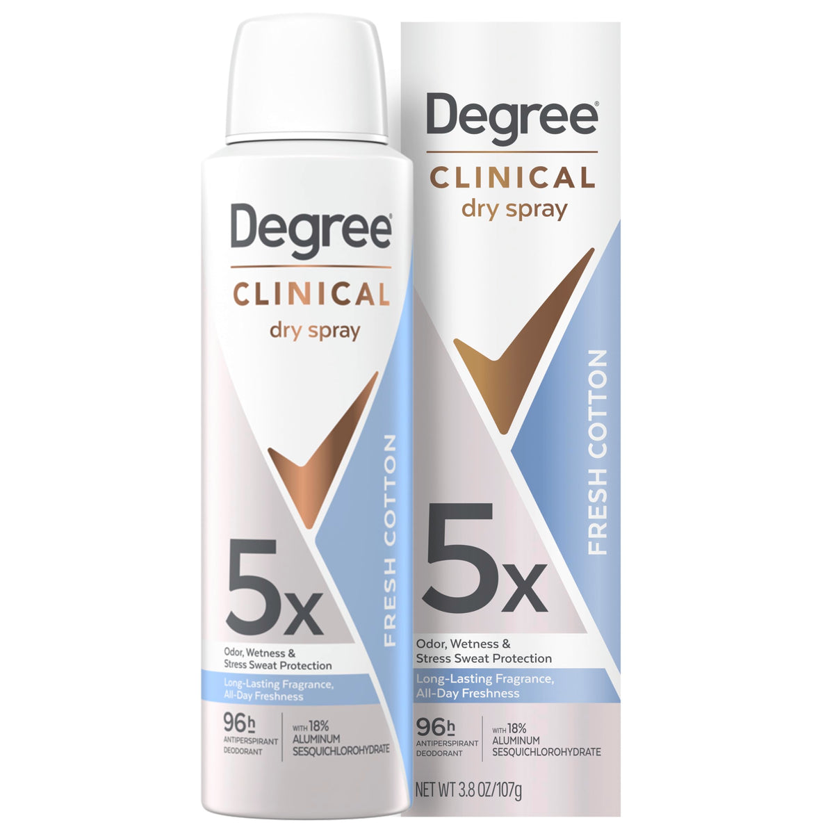 Degree front packaging showing Fresh Cotton and 96-hour protection benefit