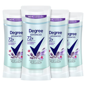 Degree front packaging showing lavender waterlily scent and 72-hour benefit