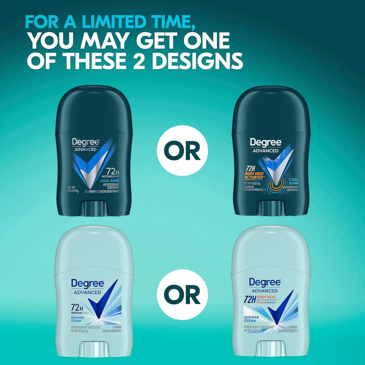 Degree group pack stacked display showing bulk quantity and value
