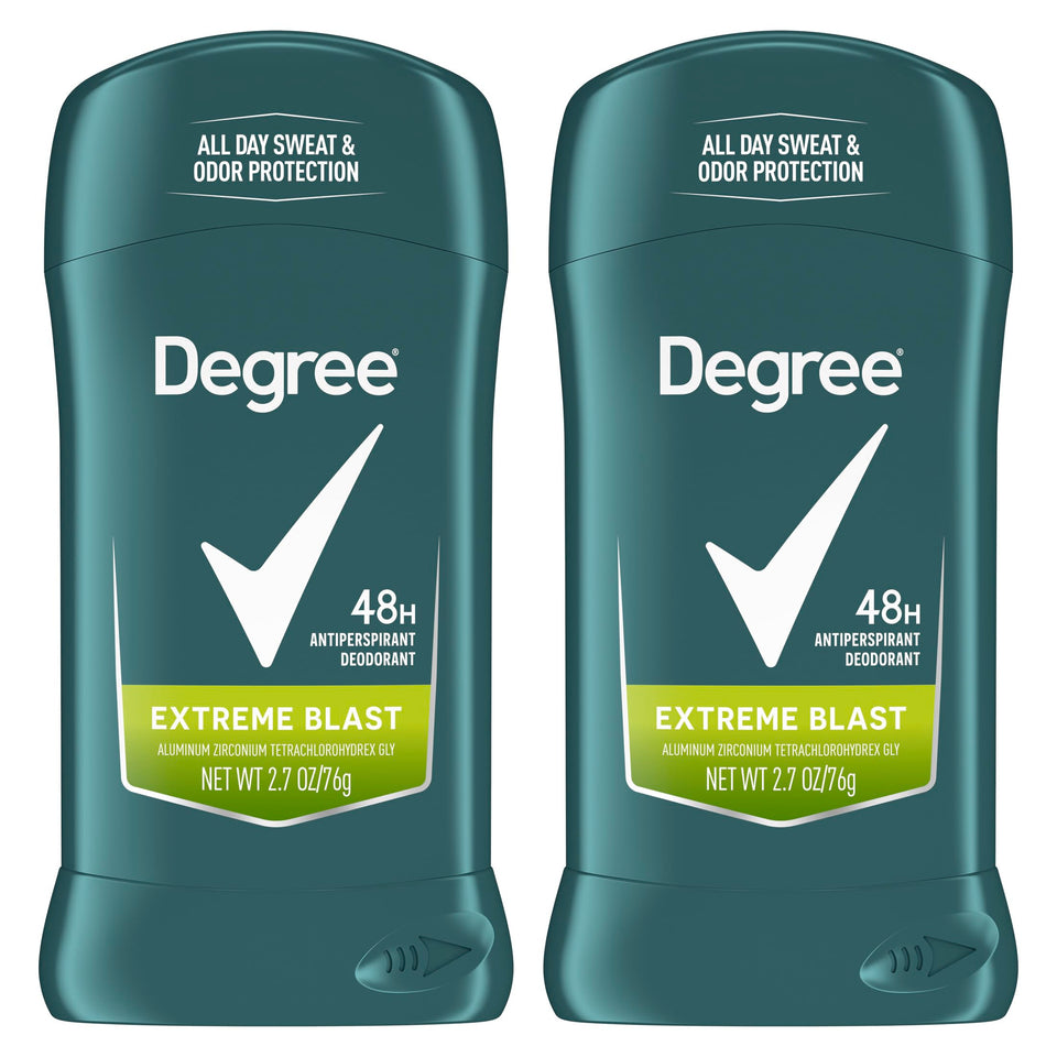 Degree front packaging twin pack showing product benefits for reliable protection