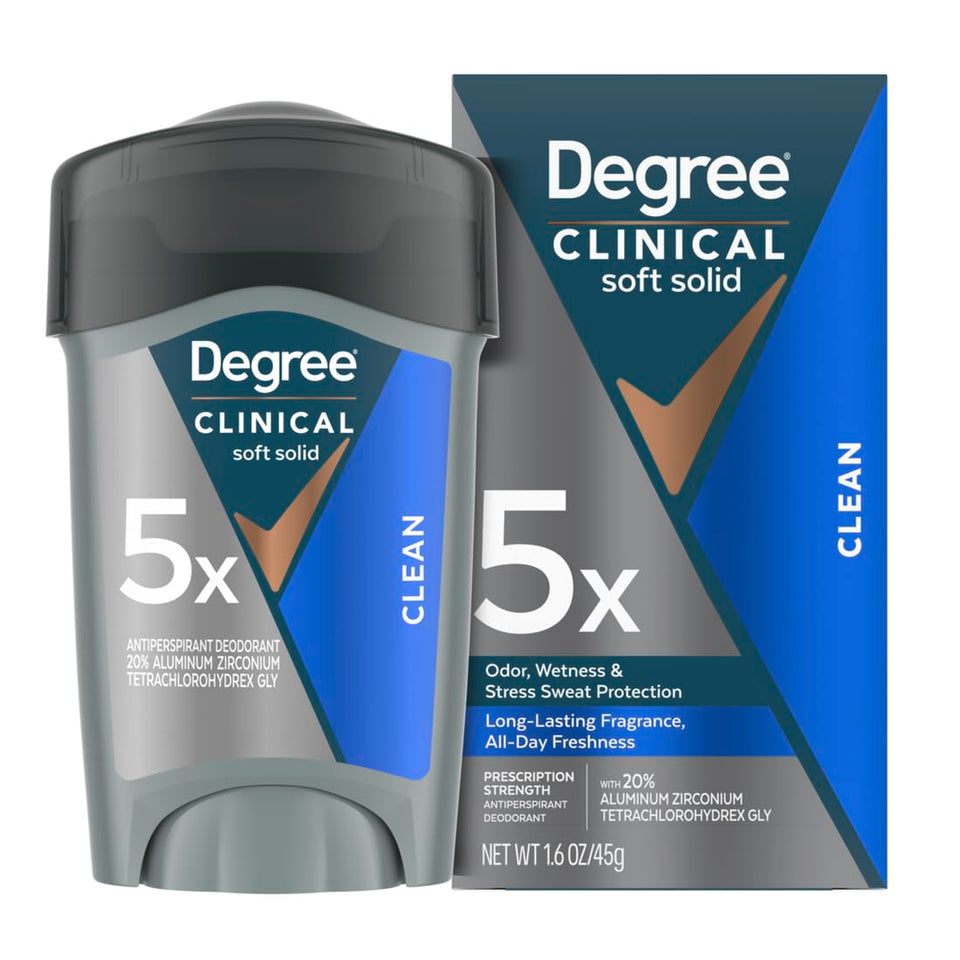 Degree men's front stick showing product and compact size for reliable protection