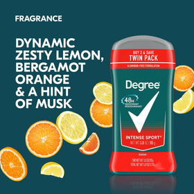 Degree men Intense Sport in use underarm application demonstrating active odor protection