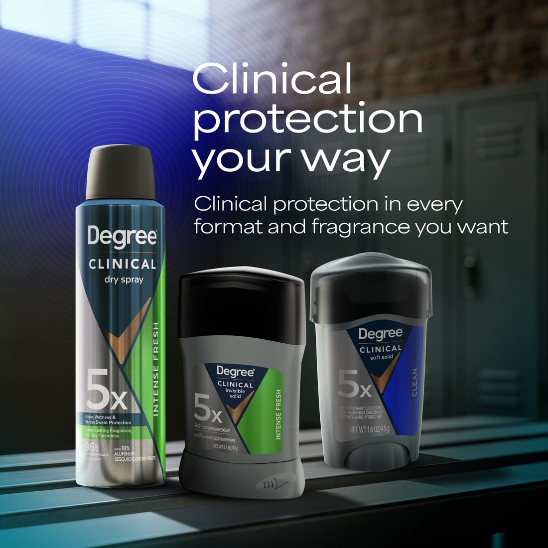 Degree label and ingredients view highlighting active antiperspirant benefits