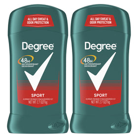 Degree men front packaging twin pack showing two sticks for lasting protection