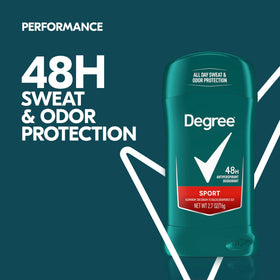 Hand holding Degree Men Sport stick showing compact size and travel convenience