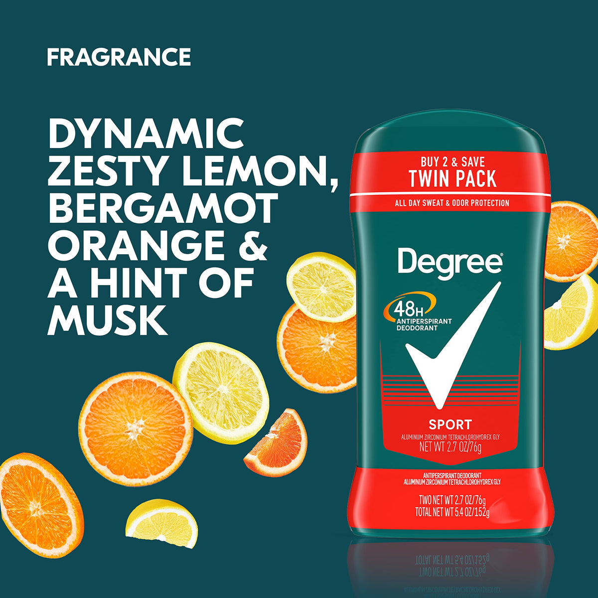 Degree men stick in hand size comparison showing portable 2.7 oz convenience