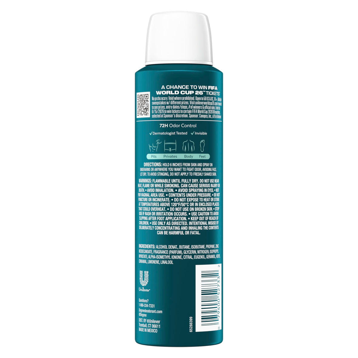 Degree back label with directions and ingredient information for safe use