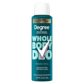 Degree front packaging showing clean Ocean Chill branding and size benefit