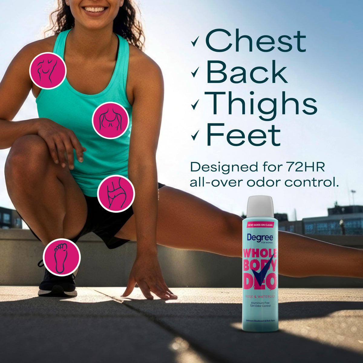 Degree label detail showing aluminum-free and dermatologist-tested benefits