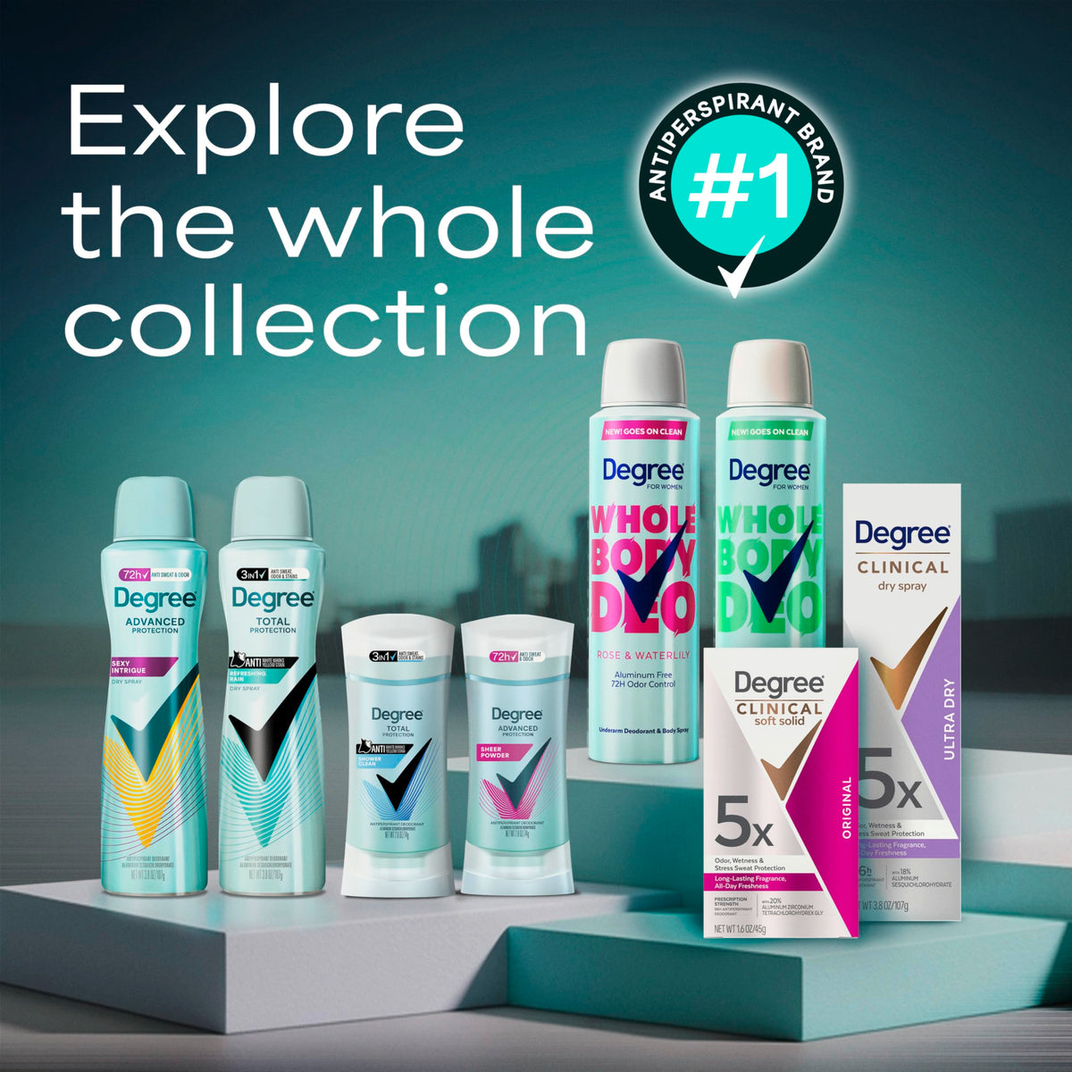 Degree displayed on store shelf, recognizable brand and scent choice