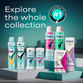 Degree displayed on store shelf, recognizable brand and scent choice