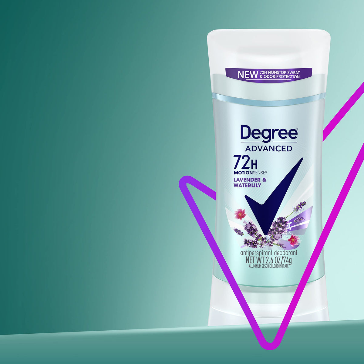 Degree size comparison with hand to show the compact 2.6 oz stick