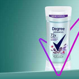 Degree size comparison with hand to show the compact 2.6 oz stick