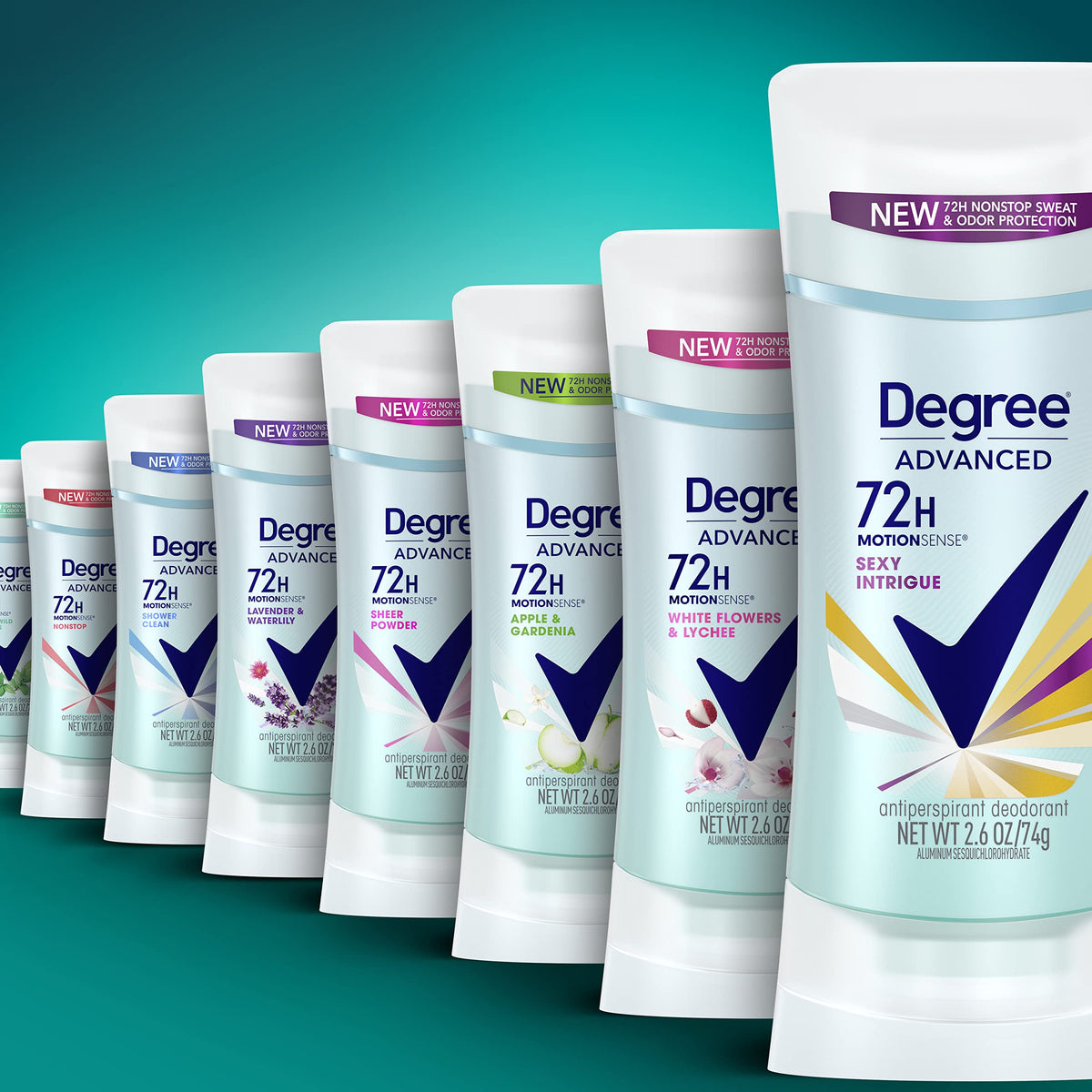 Degree Sexy Intrigue four-count box emphasizing value pack convenience