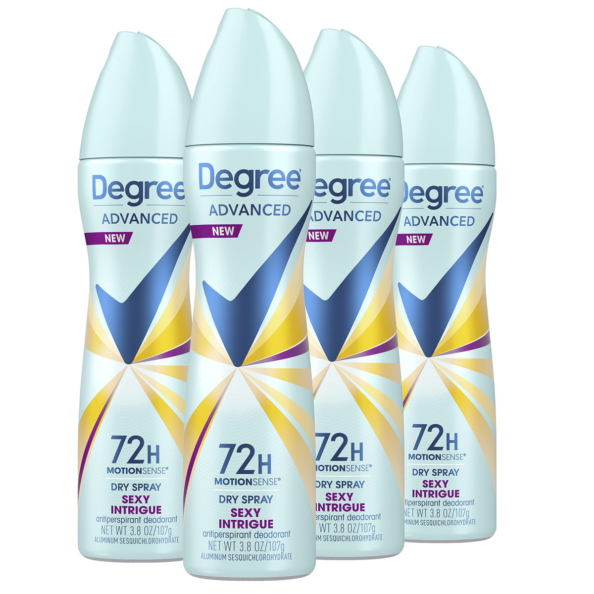 Degree Sexy Intrigue front packaging showing scent and size benefits