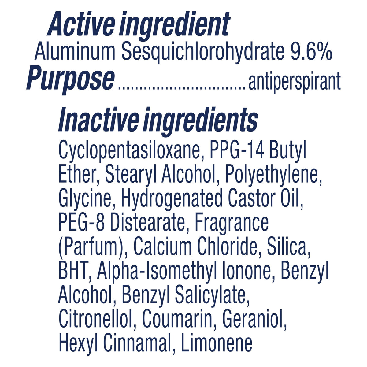 Degree Sexy Intrigue back-of-pack detail with usage directions and ingredient info clarity