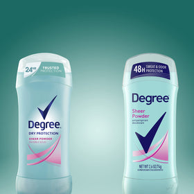 Six-pack layout of Degree Sheer Powder sticks, Degree value pack for regular use