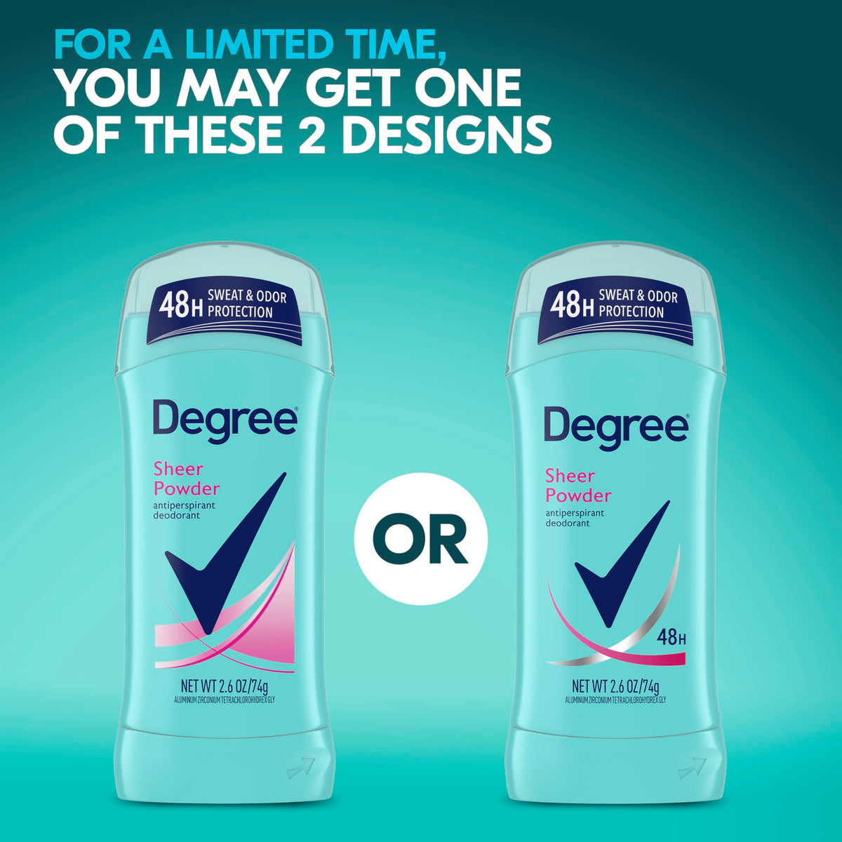 Degree Sheer Powder stick open with product visible, Degree applicator ease and control