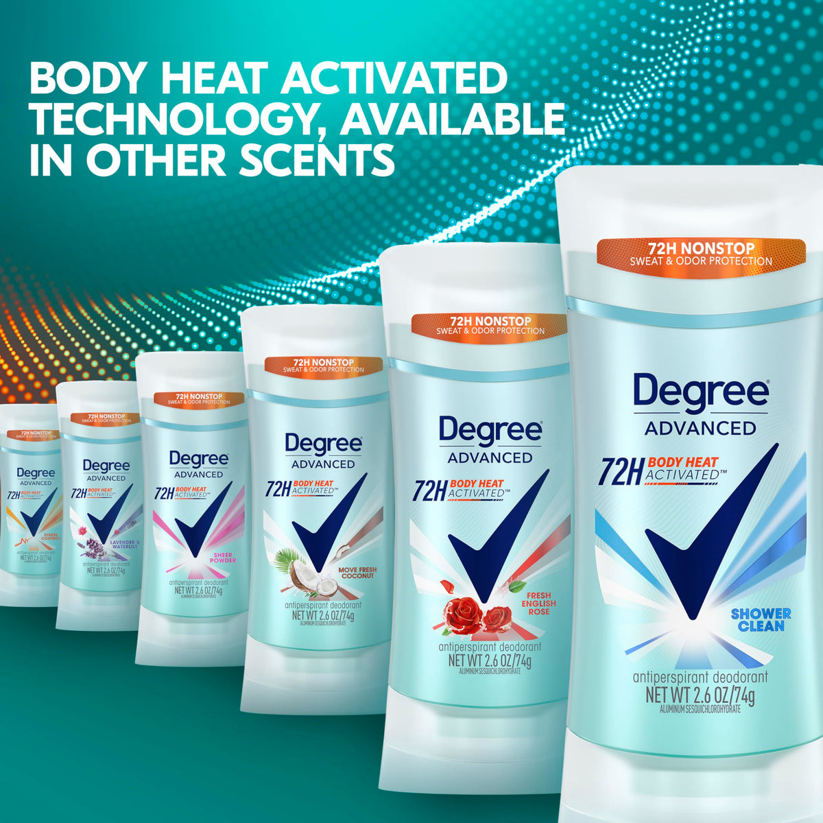 Degree bulk 36-pack neatly stacked representing value and convenient restocking