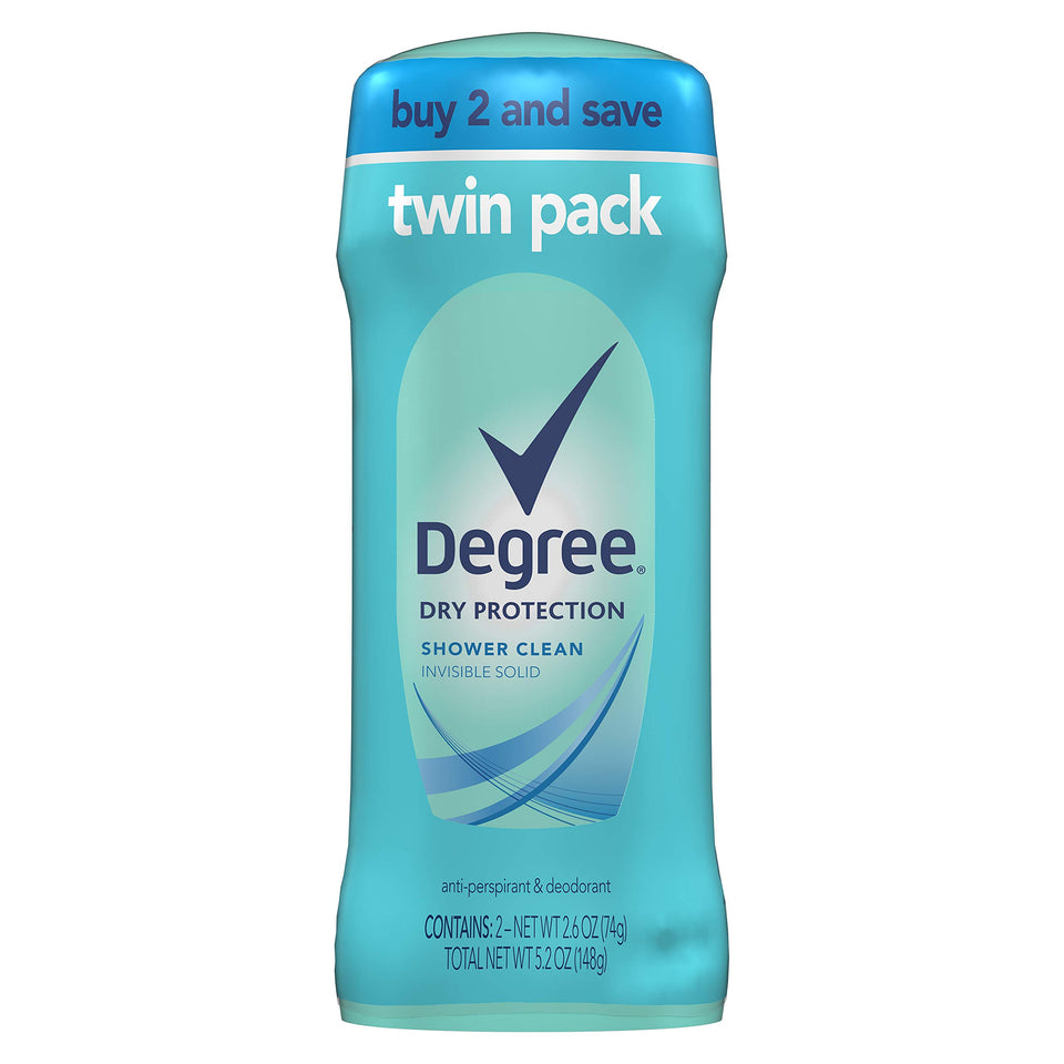 Degree Shower Clean front packaging showing 2-count stick and branding for reliable protection