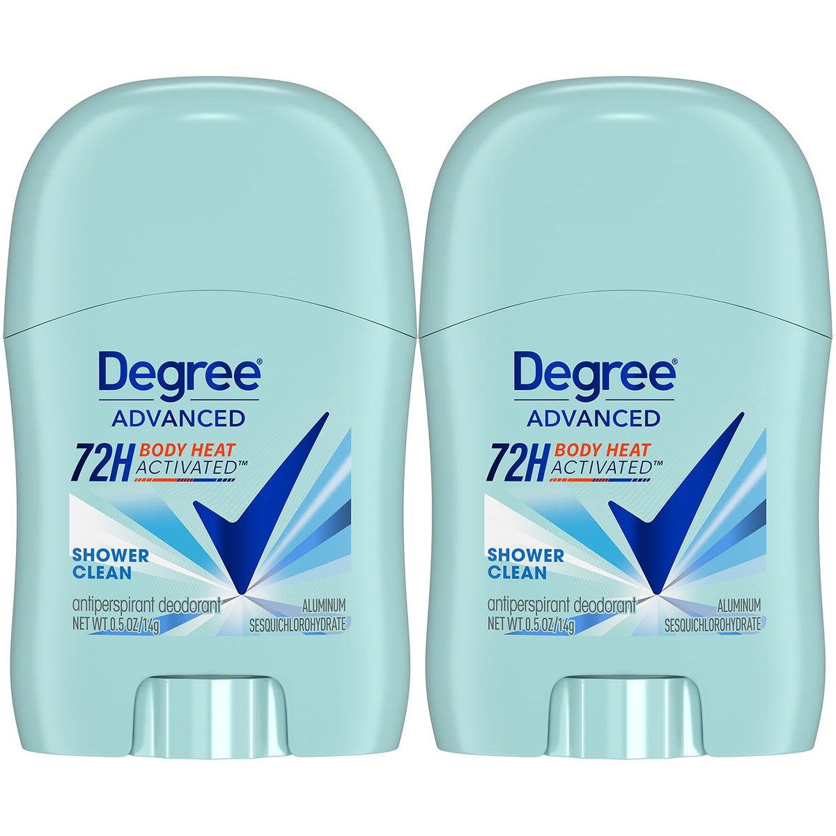 Degree Shower Clean front packaging showing two travel sticks for convenience