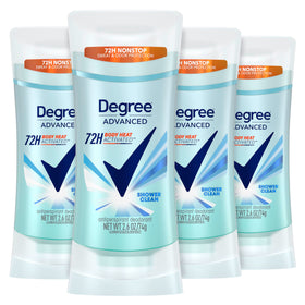 Degree shower clean front packaging showing 4-count convenience and protection