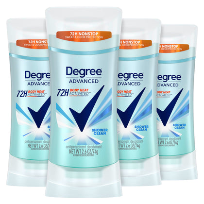 Degree shower clean front packaging showing 4-count convenience and protection