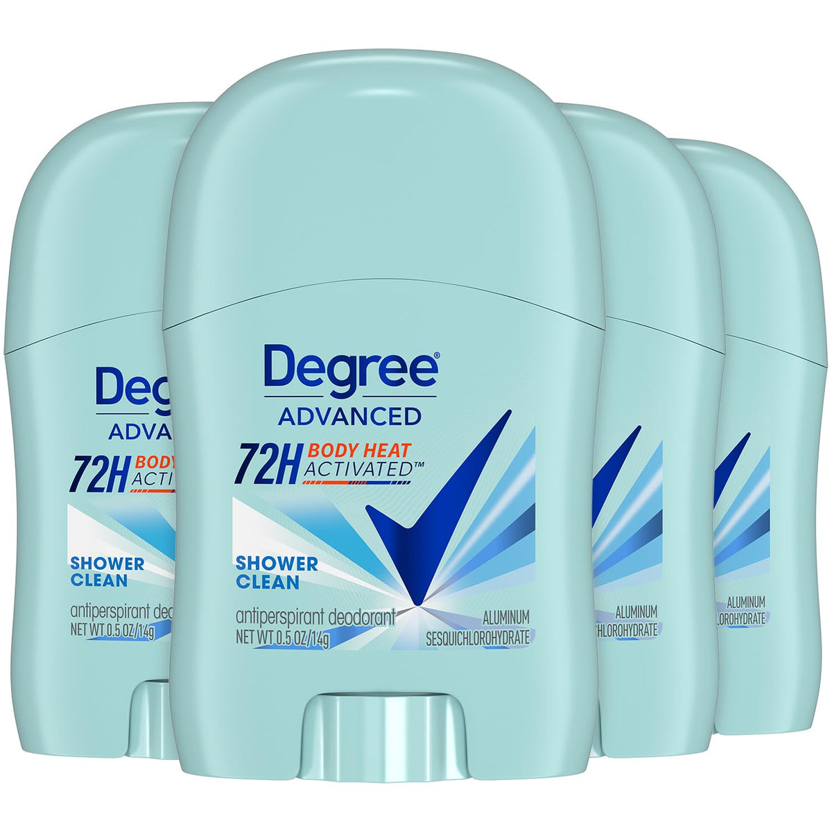 Degree Shower Clean front packaging showing four travel sticks and travel convenience