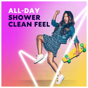 Degree Shower Clean in gym bag lifestyle shot emphasizing post-workout freshness and portability