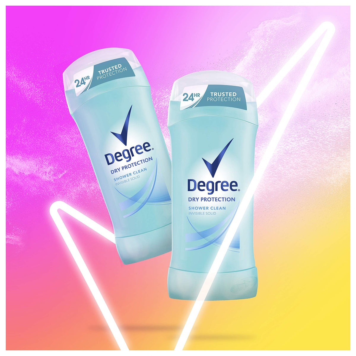 Degree Shower Clean label close-up showing scent description and key protection information
