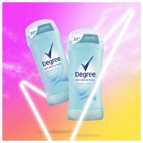 Degree Shower Clean label close-up showing scent description and key protection information