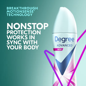 Degree being sprayed on arm illustrating quick-dry application benefit