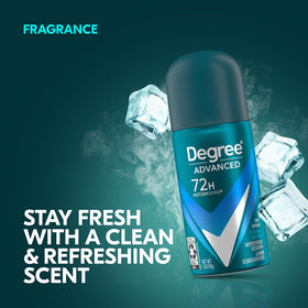 Lifestyle shot of Degree cans in a travel toiletry bag showing on-the-go freshness and convenience