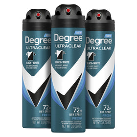 Degree UltraClear front packaging showing protective dry spray benefits