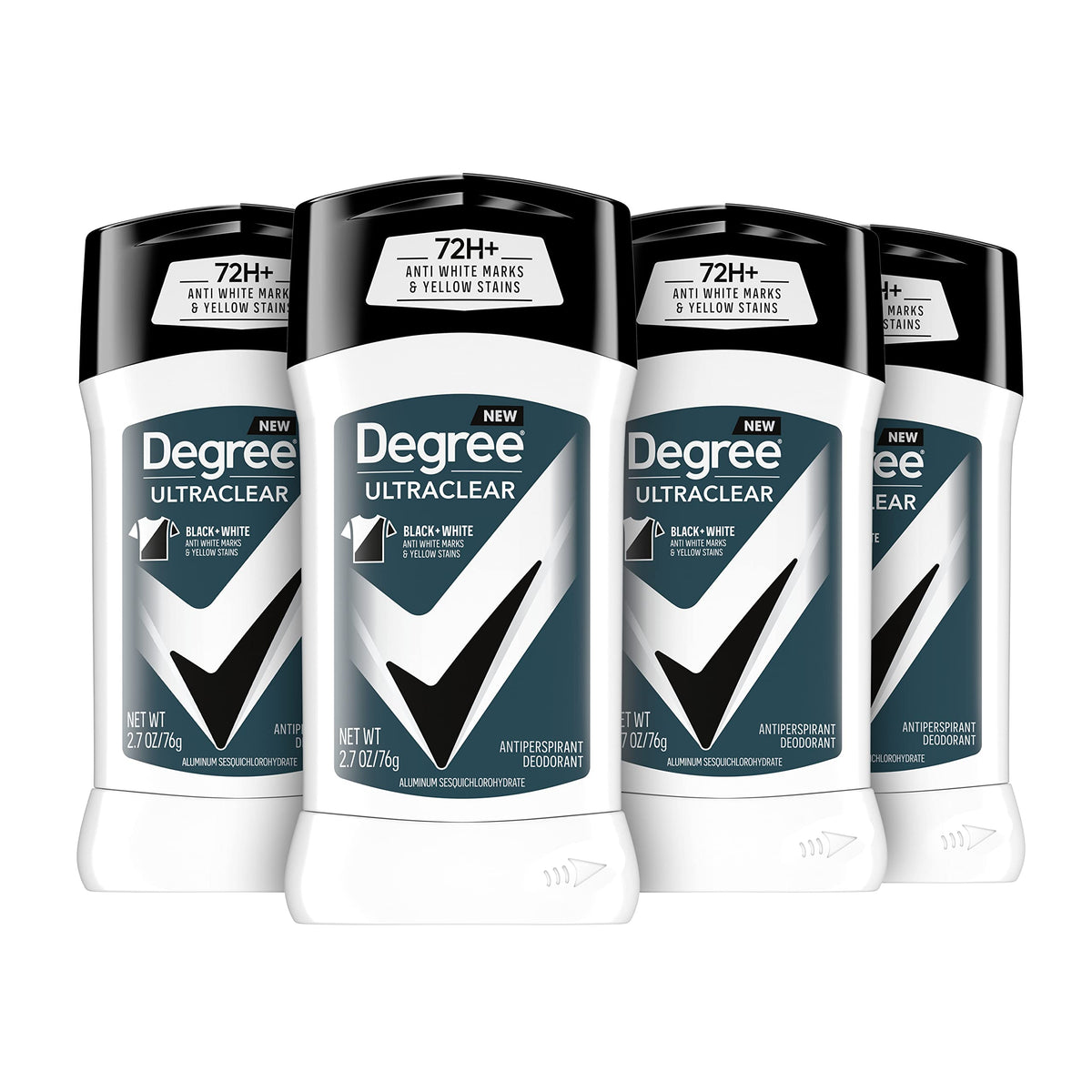Degree UltraClear front packaging showing 4-pack and protection