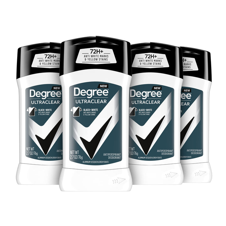 Degree UltraClear front packaging showing 4-pack and protection
