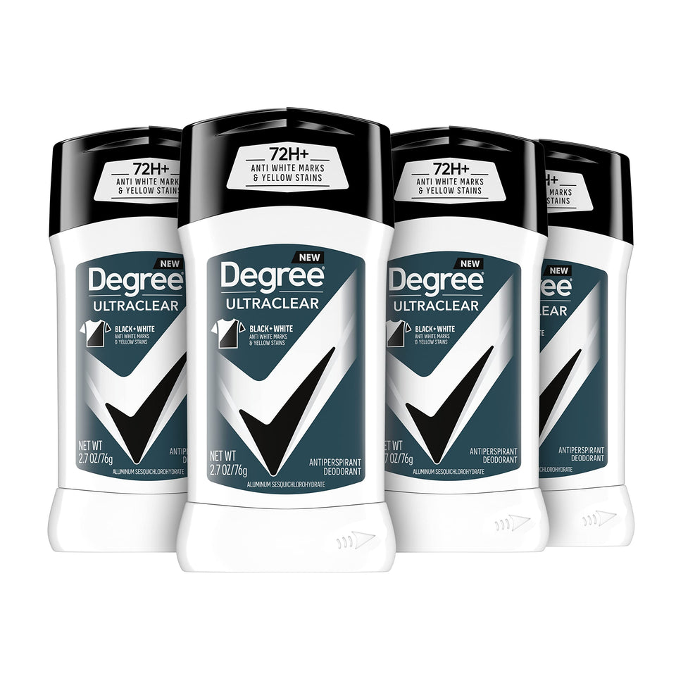 Degree UltraClear front packaging showing 4-pack and protection