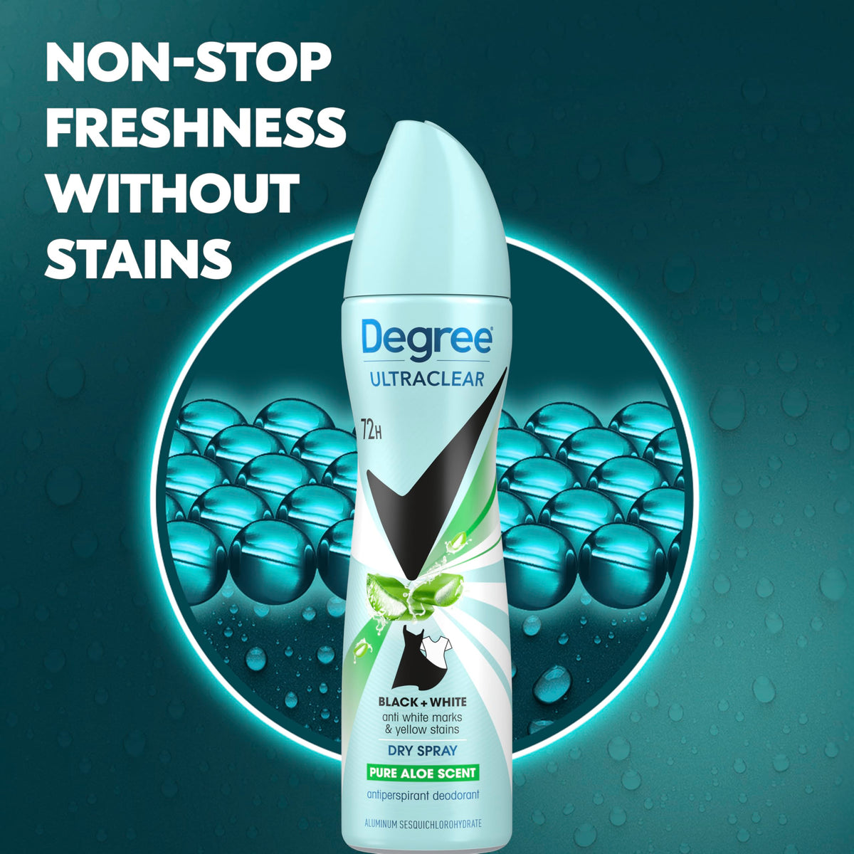 Degree UltraClear fine mist texture illustrating quick-dry coverage benefit
