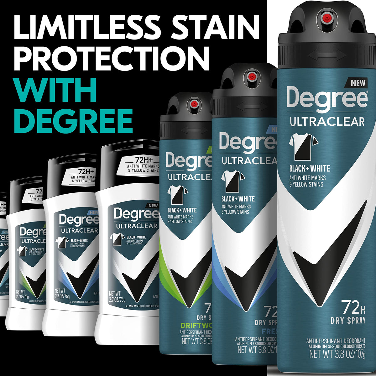 Degree UltraClear on white shirt showing no yellow stains protecting fabric brightness