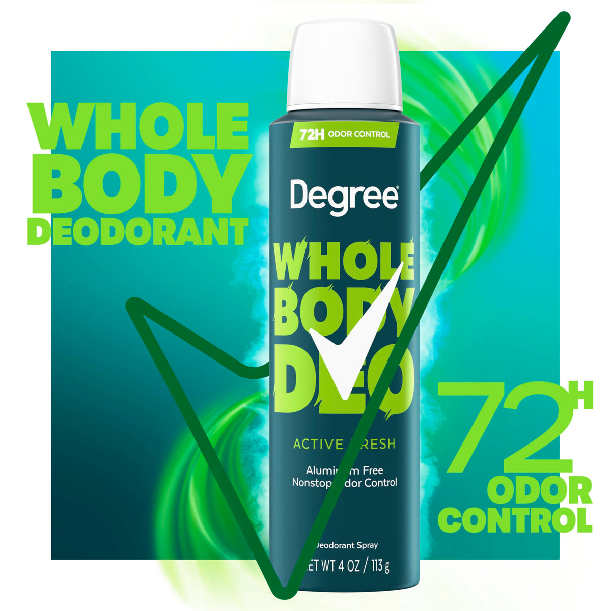 Degree close-up label highlighting aluminum-free formula and confidence benefit