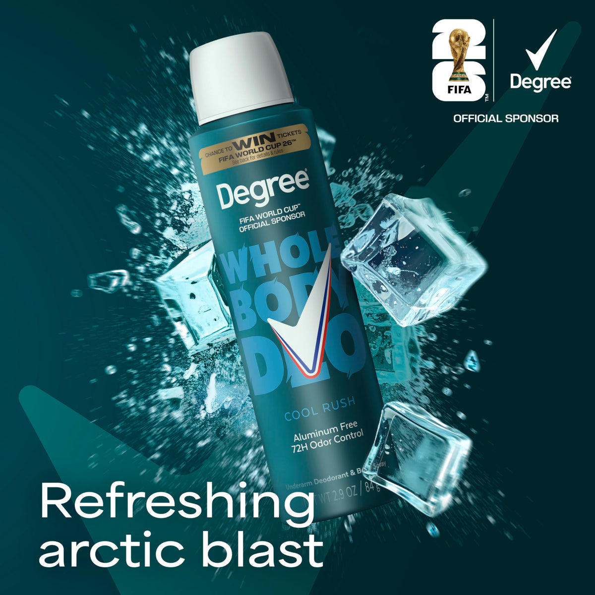 Degree whole body cool rush can inside gym bag for convenient on-the-go refreshes